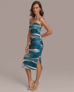 Donna Karan Women's Printed Strapless MIDI Dress - Tide Canvas 12US - Picture 1 of 6