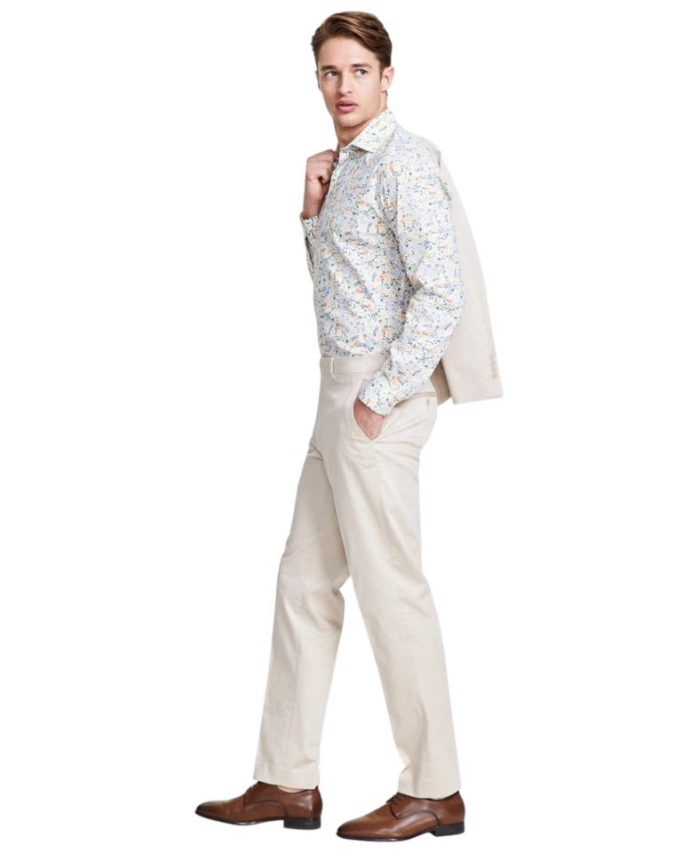 Pantalones de vestir Bar Iii para hombre ajustados 34/34 beige elástico liso Foto 1 de 1