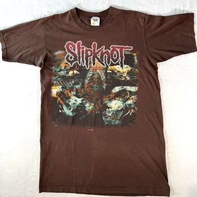 Vintage 2001 Slipknot Iowa 2 Sided Brown Shirt LG Tennessee River Gold Label USA - Image 1 of 4