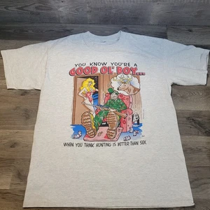 Vintage 90s Funny Hunting Parody Deer Graphic T-Shirt Size Medium USA Grey - Bild 1 von 10