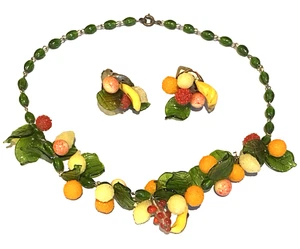 VENETIAN MURANO Italian Art Glass FRUIT SALAD Necklace & Earrings Set-VINTAGE - Picture 1 of 12
