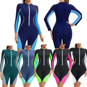 Women Bathing Suit One-piece Swimwear Rash Guard Bodysuit Shorty Adult Surfing - Picture 1 of 29