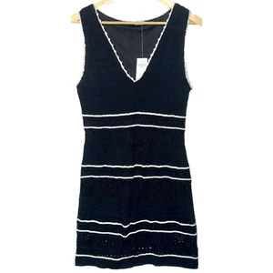 NWT Abercrombie & Fitch Black White Striped V-Neck Sleeveless Midi Dress Size M - Picture 1 of 11