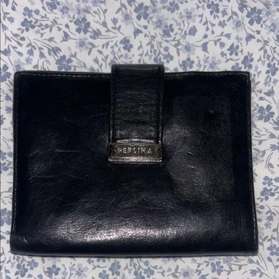 Carteira de couro preta Perlina - Imagem 1 de 3