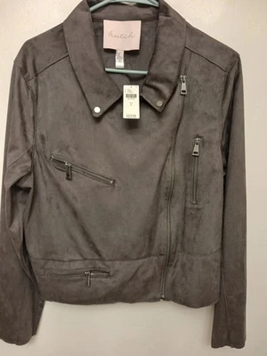 Anthropologie NWT Hutch Faux Suede Moto Jacket Grey/Green Women's SZ LARGE - Image 1 of 4