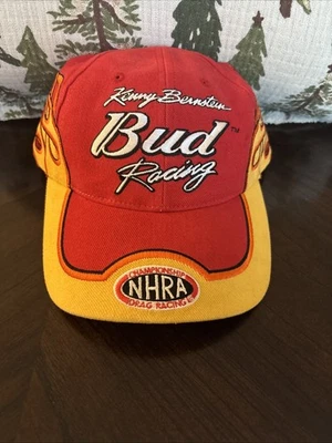 Винтажная бейсболка с автографом Кенни Бернстайна из Budweiser NHRA для дрэг-рейсинга огненно-красная/желтая - Изображение 1 из 4