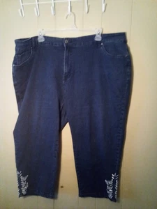 Bloomchic Jeans Donna 26 Cropped Farfalla Ricamo Bordo Denim Blu - Foto 1 di 15