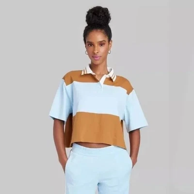 Pantalón corto mujer Slv. Camisa de Rugby Cuello Rayas Azul Marrón Wild Fable XS NUEVA CON ETIQUETAS Foto 1 de 4