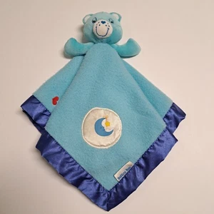 vintage Y2K Care Bears Baby Bedtime Bear Blue Lovey Security Blanket Satin Trim - Picture 1 of 14
