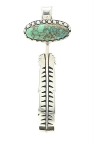 Tim Herrera Cochiti Pueblo Sterling S Truthahn Feder Anhänger Pfau Variszit - Bild 1 von 8
