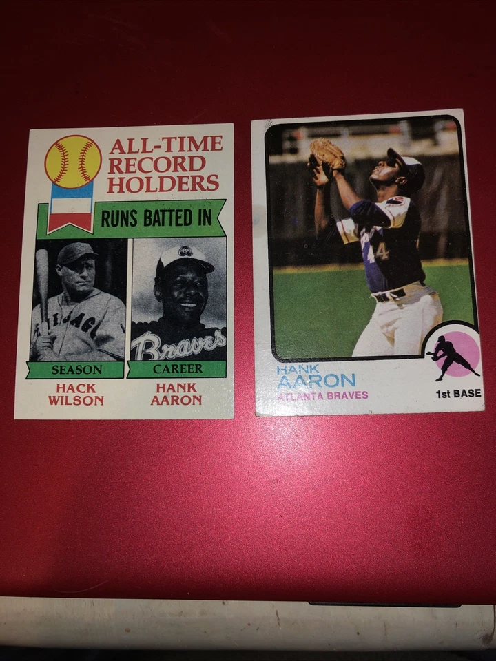 1973 Topps - #100 Hank Aaron y 1976 Topps - #412 líderes de carreras impulsadas de todos los tiempos Foto 1 de 4