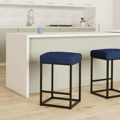 MINCETA Bar Stools, Modern Upholstered Metal Counter Height Stools with Footrest - Image 1 of 4
