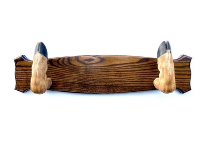 Taxidermy Deer Hoof Foot Feet Gun Rack on Oak Plaque Gunrack Dark Walnut stain - Image 1 of 3