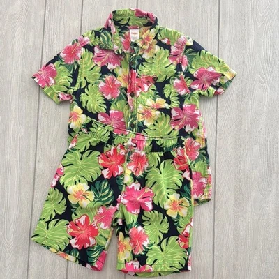 Kids swim outfit swim shorts and button shirt, Hawaiian tropical Sz 7, GYMBOREE - Image 1 of 4