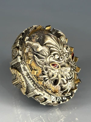 925 Sterling Silver Dragon Ring: Ruby Stone Eyes, Gothic Mens Jewelry - Image 1 of 4
