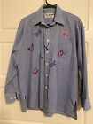 Mili Designs Long Sleeve Blouse Blue Gingham Embroidered Butterfly Patriotic  M