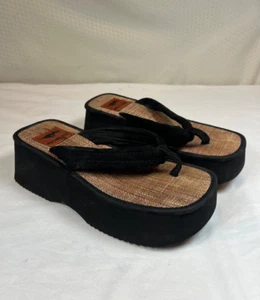 Sandali donna vintage 8B plateau zeppa cane razzo infradito nero Y2K Stomper - Foto 1 di 15
