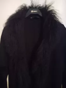BLACKY DRESS LADIES BLACK WOOL AND MONGOLIAN FUR COLLAR BOHO COAT SIZE 12 - Picture 1 of 3