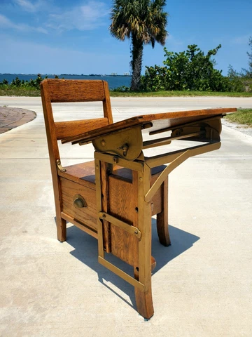 antique wooden oak child’s school desk with drawer Cover