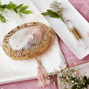 NEW Different Craft India Iridescent Clam Shell Clutch Bag | Gold Frame & Tassel - Picture 1 of 1