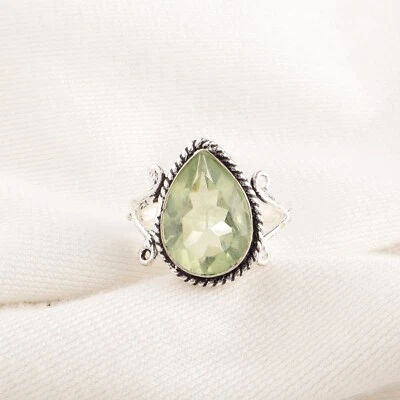Green Amethyst Gemstone 925 Sterling Silver Ring Handmade Jewelry Ring For Gift - Image 1 of 3
