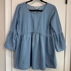 Motherhood Maternity Babydoll Tunic Top Bell Sleeve Chambray Small - Picture 1 of 4