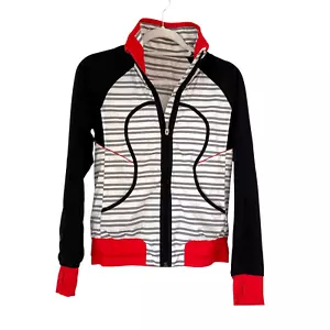 Lululemon Run Women's Track Attack Jacket Stripe Black Red Gray - Picture 1 of 11