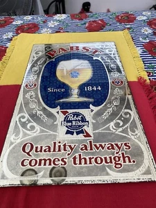 Vintage Beeco Pabst Blue Ribbon Beer Mirror Sign “Quality Always Comes Through” - Picture 1 of 12