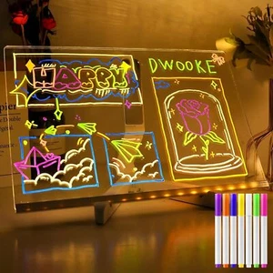 LED Note Board with Colors Acrylic Dry Erase Board with 7 Pens & 2 Wipes UK - Picture 1 of 7