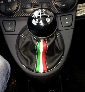 FIAT NUOVA 500 CUFFIA CAMBIO in VERA PELLE NERA CON TRICOLORE - Afbeelding 1 van 1
