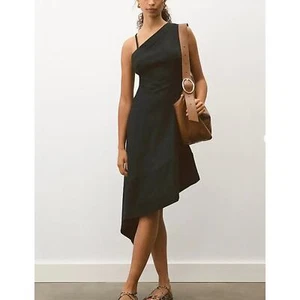 Anthropologie Sleeveless Asymmetrical Open-Back Linen Midi Dress | Sz 14, Black - Picture 1 of 5