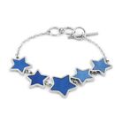 Five Blue Star Double Sided Bracelet with T Bar Lock in Stainless Steel - 8.25''