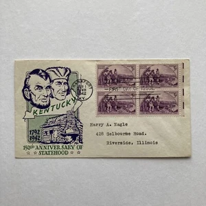 1942 FDC Kentucky 150th Anniversary of Statehood 6-1-42 Block of 4 - Picture 1 of 4