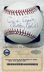 ORLANDO CEPEDA W/ BABY BULL STEINER AND MLB AUTHENTICATED SIGNED MLB BASEBALL - Picture 1 of 12