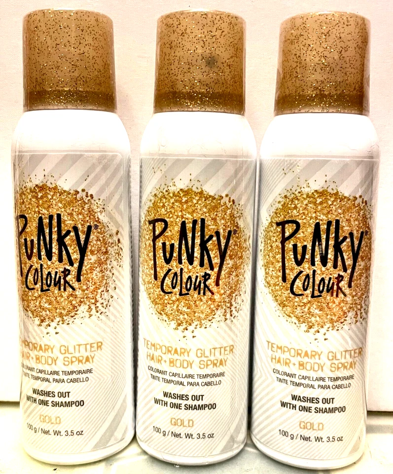 PUNKY COLOR TEMPORAL DORADO CABELLO Y CUERPO BRILLO SPRAY 100G/3.50Z 3, LATAS Foto 1 de 2