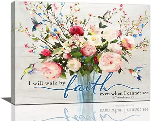 Christian Wall Art Bible Verses Pictures Wall Decor Rustic Floral Canvas Country - Picture 1 of 6