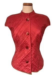LUCA LUCA by LUCA ORLANDI PINKISH CORAL CUP SLEEVE 100% SILK JACKET BLOUSE 42 - Picture 1 of 7