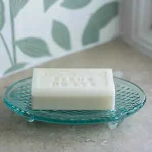 Textured Green Recycled Glass Oval Soap Dish, Kitchen Bathroom Sink 15x10cm - Picture 1 of 2