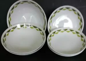 Bowls 4 Vintage 70s MCM Japan Amcrest Green Triangle Border White Porcelain 6" - Picture 1 of 5