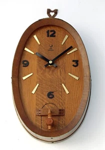 Vintage 30cm Jaz Wall Clock - Retro French Mid Century Wooden Keg Barrel Gift - Picture 1 of 4