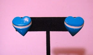 Blue Heart with White Stripe Post Earrings - Picture 1 of 4