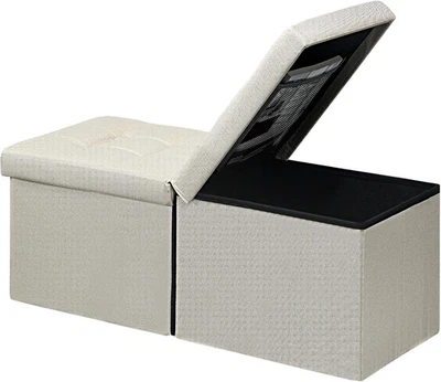 Apoio para os pés banco otomano com armazenamento, 34 polegadas escabelo de couro preto, mesa de centro - Imagem 1 de 4