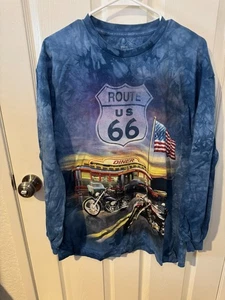 The Mountain Shirt Gr. L blau Batik Route 66 DIner Motorrad Biker Americana - Bild 1 von 5
