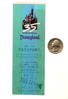 Boleto de admisión USADO VENCIDO Disneyland 35 aniversario fecha 17 de julio de 1990 Foto 1 de 4