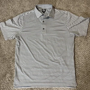 Footjoy Golf Polo Men’s Medium Short Sleeve Blue & Gray Stripes Deacons Lodge - Picture 1 of 9