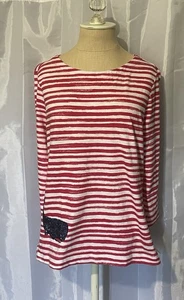 Talbots Long Sleeve Sequined Whale Scoop Neck Women's PL Pink/White NWT Top - Picture 1 of 9