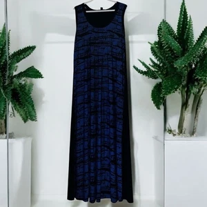 Karen Kane Women’s Blue and Black Abstract Print Slip In Swing Maxi Dress Sz-1X - Picture 1 of 6