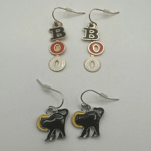 2 Pendientes Colgantes De Colección Esmalte Boo Gato Negro Luna Llena Perforados Halloween - Imagen 1 de 8