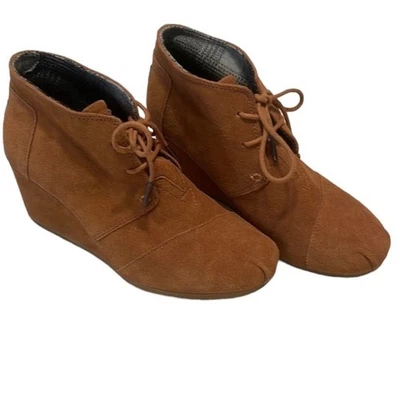 TOMS Chestnut Brown Desert Wedge Lace-Up Suede Ankle Bootie, Size 7, Neutral - Image 1 of 4