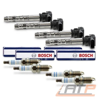 4x ZÜNDSPULE + 4x BOSCH ZÜNDKERZE FÜR AUDI SEAT SKODA VW GOLF 1.8 2.0 TSI TFSI - Bild 1 von 4